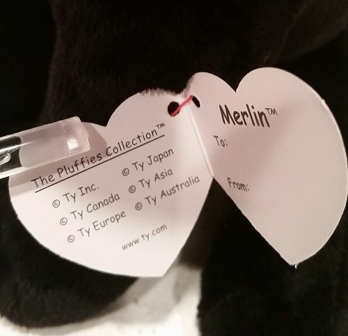 TY Pluffies MERLIN Halloween black cat 2005 MWMT #32058 plush beanie toy