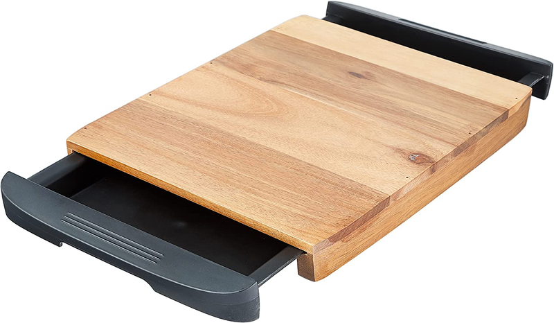 Acacia Wood Cutting Board with Slide Out Trays and Removable Drawers Brown Black