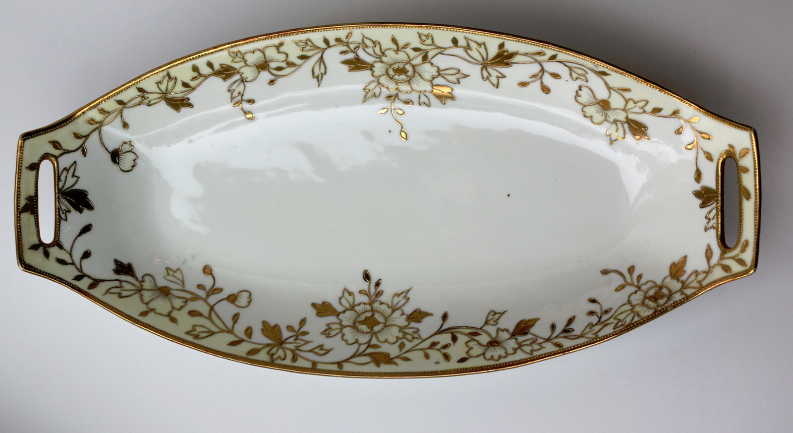 Vintage Nippon Spoke Porcelain Beaded Gold Trimmed Celery Dish,12.5 inches long