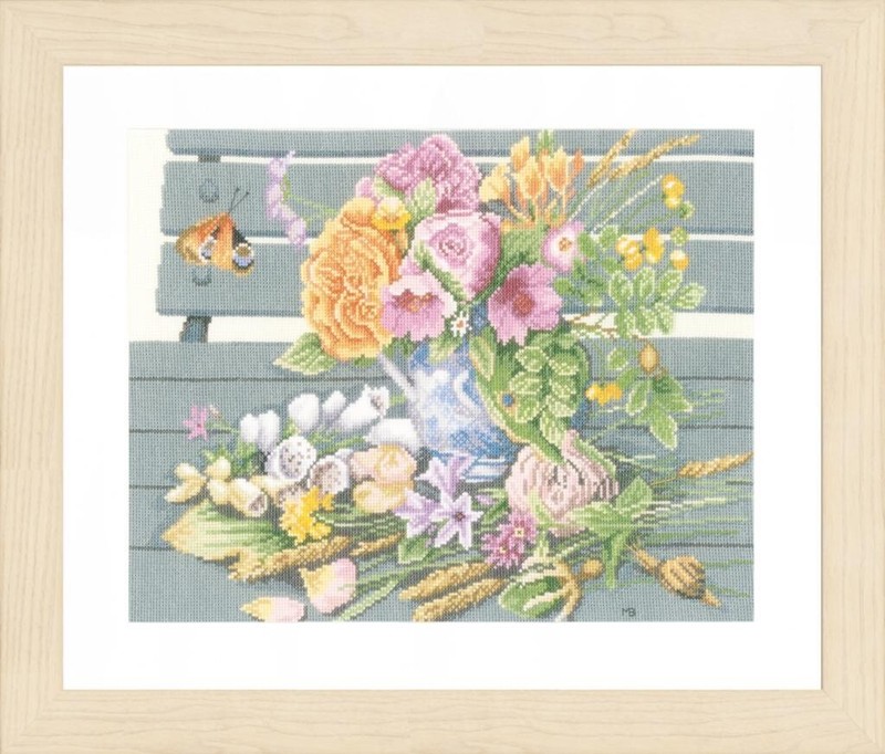 Diy Needlepoint Cross Stitch "Flowers On The Bench" Embroidery Kit