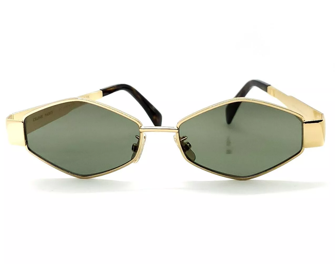 Celine CL40254U Sunglasses 30N Gold / Green lenses size 58 new