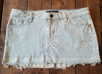 Guess Women s Size 30 Distressed Cut Off Denim Jean Mini Skirt Leopard Print 