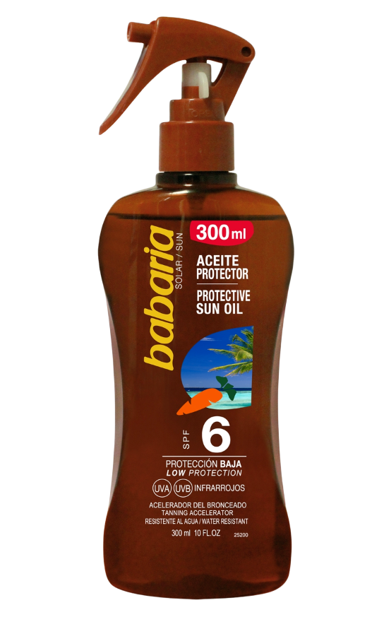 Babaria Bräunungsöl-Spray Karotte LSF 6 – 300 Ml, Für Geschützten Sonnengenuss