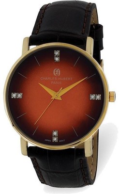 Pre-owned Charles-hubert Charles Hubert Mens Stainless Steel Orange Dial Watch