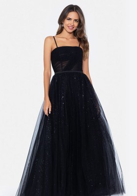 Длинное бальное платье из блестящей сетки Betsy & Adam, черное, 6