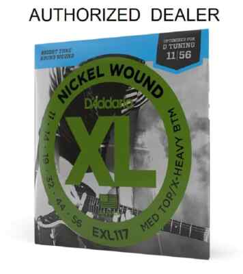 5 Sets of D'Addario EXL117 Nickel Medium Top/Extra-Heavy Btm11-56 Guitar Strings