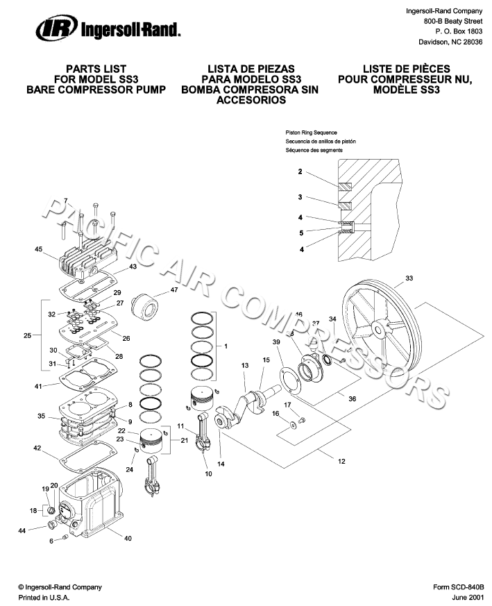 Ingersoll rand ir air compressor rebuild kit parts model ss3 type 30 ebay