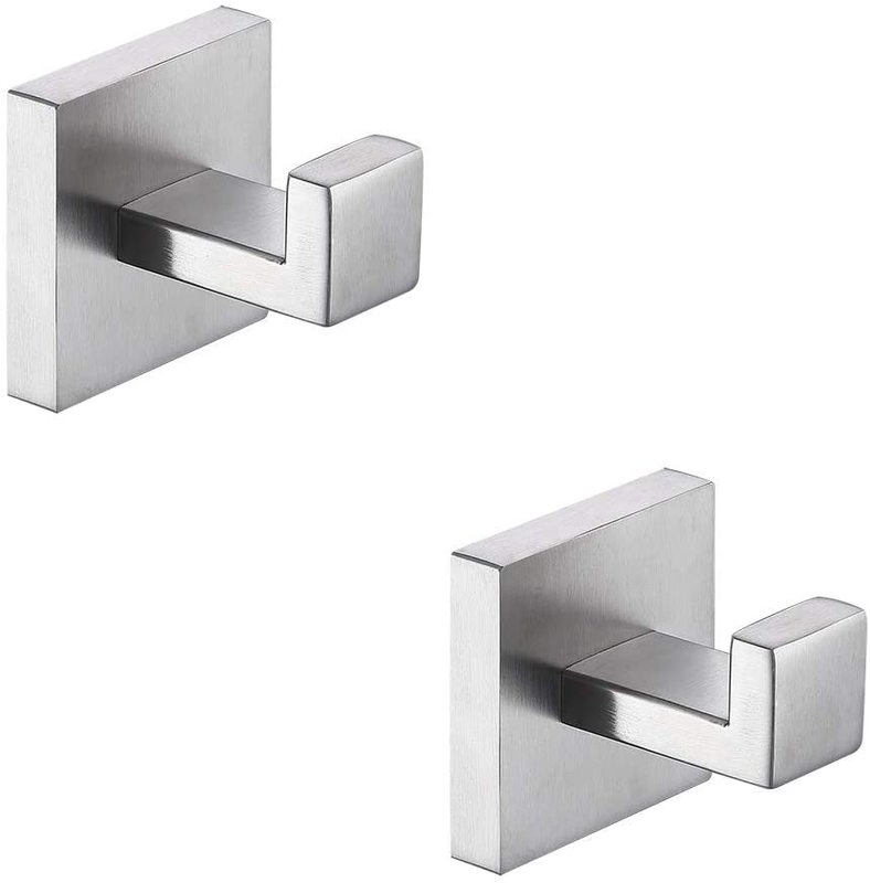 Bathroom Towel Hooks Brushed Nickel, 2 Packs Square Hook-Bru