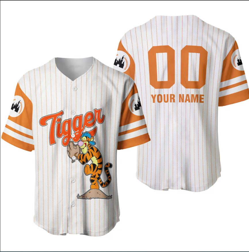 Tigger White Orange 3D Baseball Jersey Shirt Halloween Gift Us Size Best Price