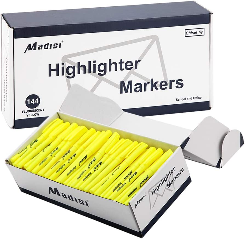 Highlighters, Chisel Tip, Fluorescent Yellow, Bulk Pack, 144-Count