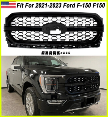For Ford F-150 Platinum 2021-2023 Front Bumper Grille Gloss Black&Satin Aluminum