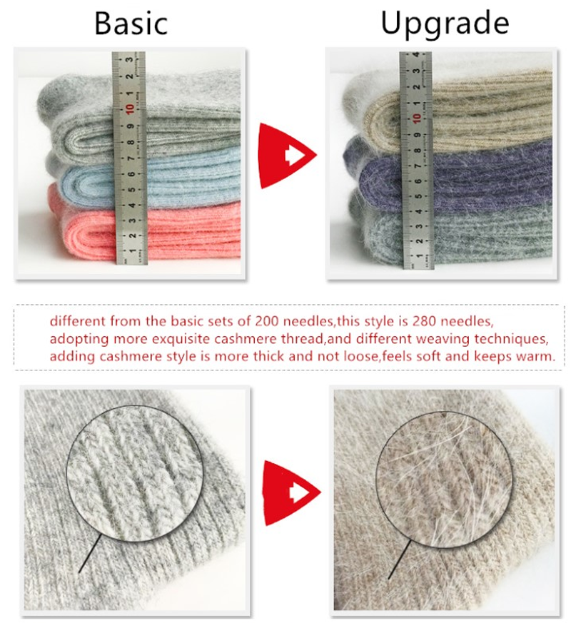 3 Pairs Women 100% Wool Cashmere Thick Thermal Multi-Color Winter Warm Socks