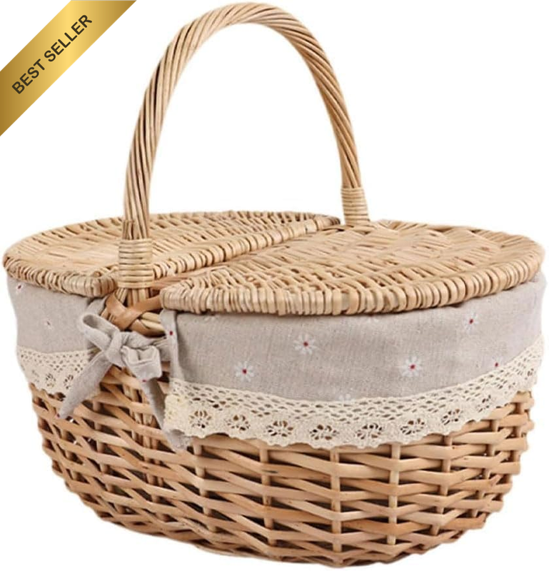 Picnic Basket,Picnic Basket with Lid and Handle,Natural Study Willow Basket with