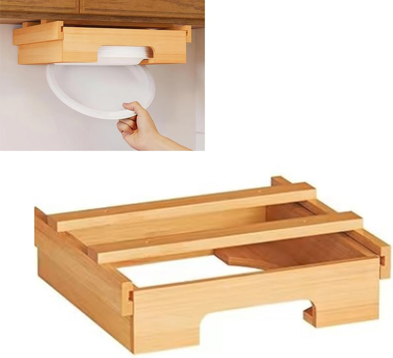 Bamboo Paper Tray Rack, 29.5 Cm Plate Organiser, Kitchen Countertop Vertical Sto