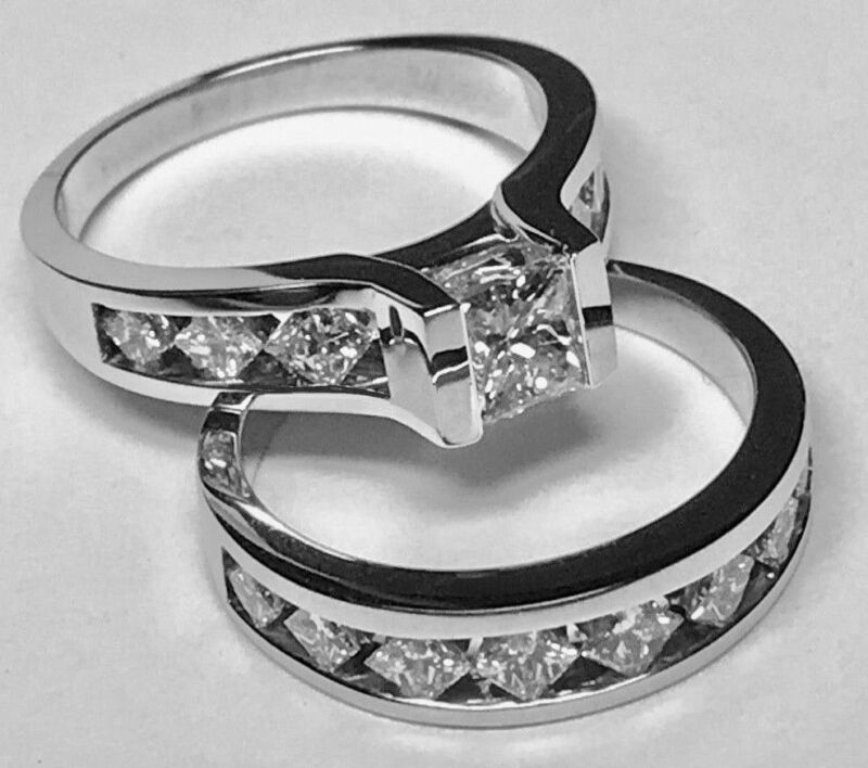 2.25ct G Color Princess Cut Diamond Wedding Ring Bridal Set 14k White Gold Pd19e