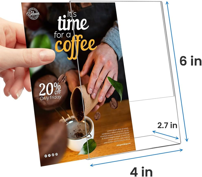 Acrylic Slanted Sign Holder 4 x 6,10 Pack Clear Plastic Table Display Vertical D