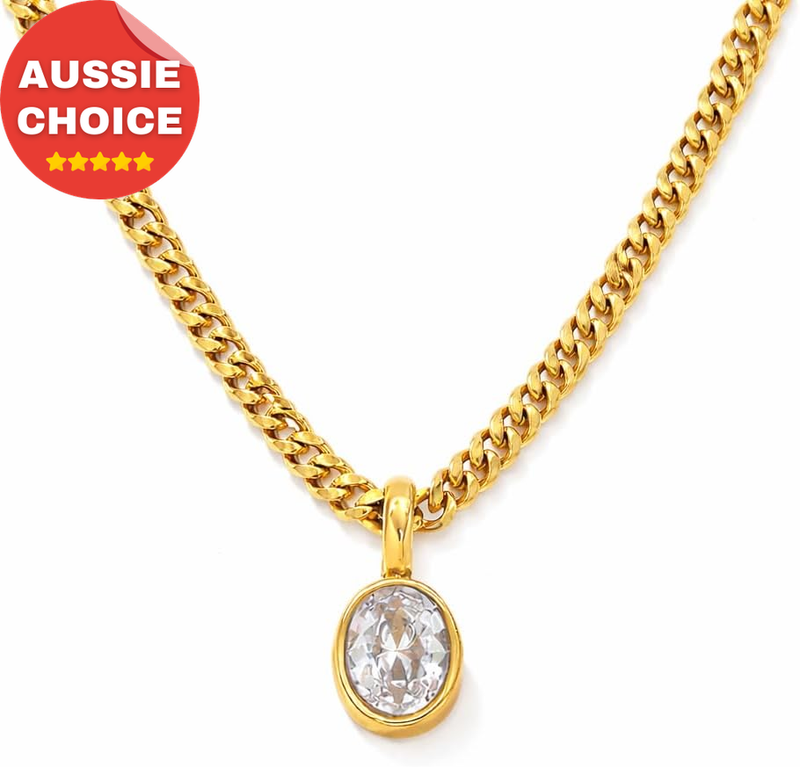 18K Gold Plated Waterproof Pendant Necklace Oval Zirconia Gift for Women