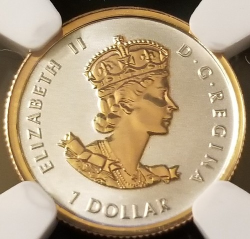 2016 Canada: 1/20 oz $1 Historic Reign, Gilt Maple Leaf, Reverse Proof, NGC PF69