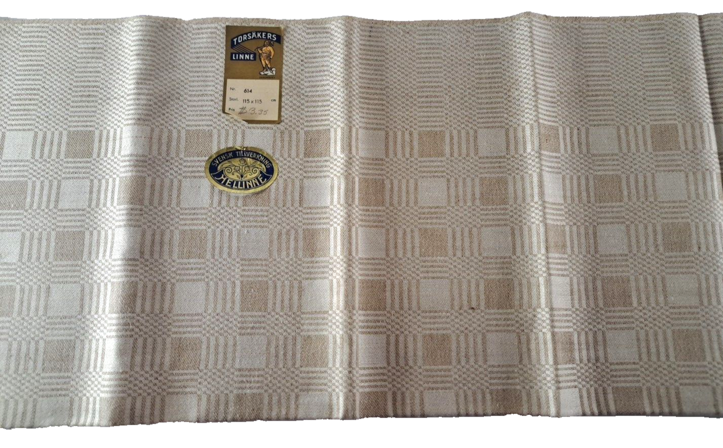 From Sweden＊Vintage linen Cloth・* Vintage Linen Fabric Material Sweden Beige Abstract Checks