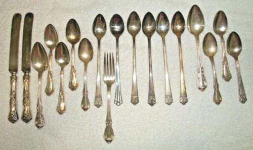 LOT OF 18 VINTAGE SILVERPLATE BUTTER KNIVES FORK SPOONS TEASPOONS
