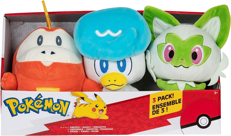 Pokemon Paldea First Partner Plush 3 Pack - Fuecoco, Quaxly 