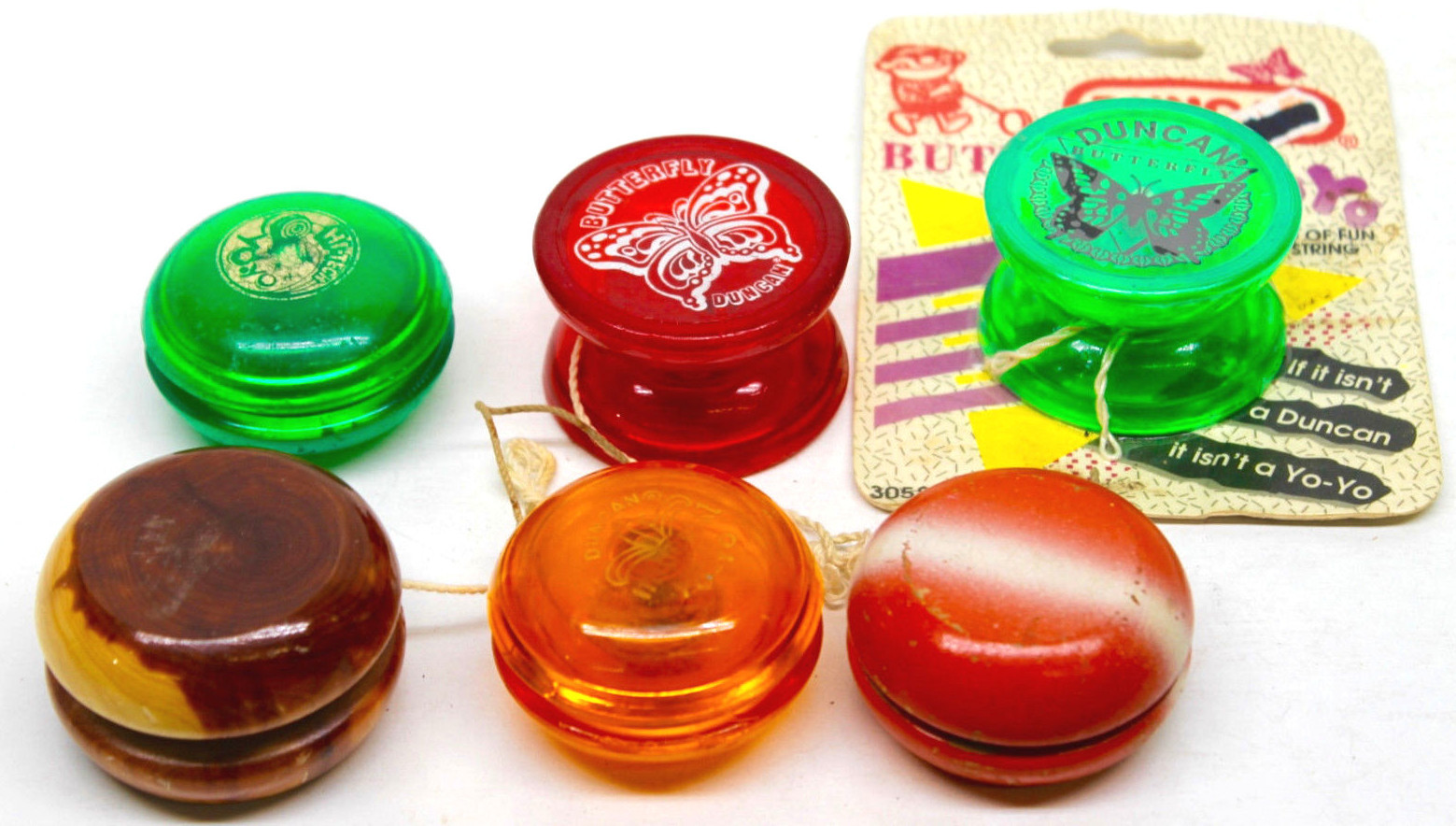 6 Vintage 1990's Yo-yo Plastic+Wood String Yo-Yo's Duncan
