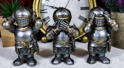 Set of 3 Renaissance Medieval See Hear Speak No Evil Royal Knights Figurine 4''H