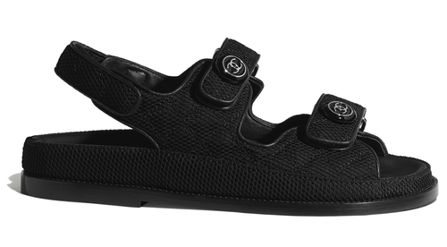 Pre-owned Chanel 21c Black Fabric Silver Cc Logo Mule Slide Strap Flat Teva Dad Sandal 40