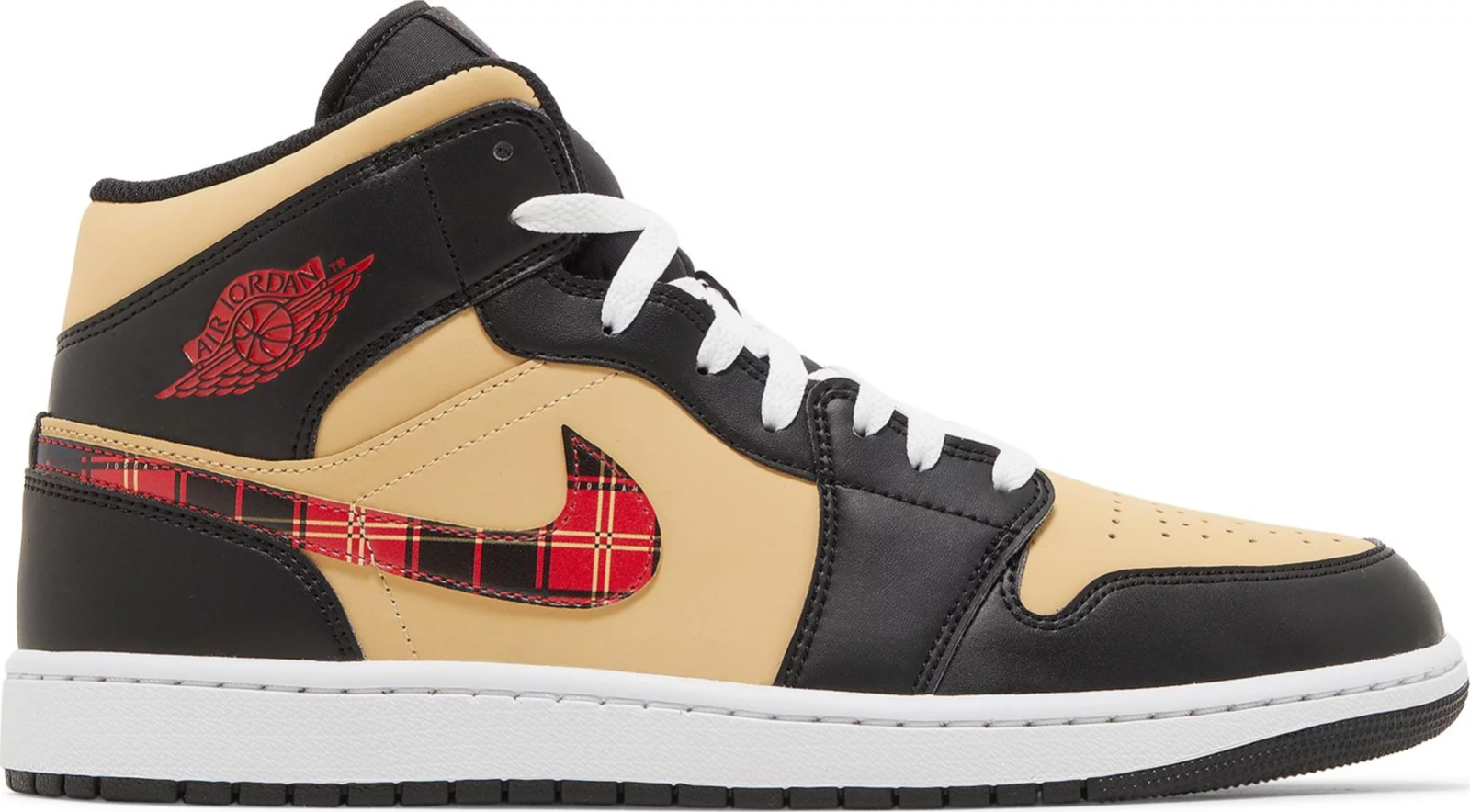 

Nike Air Jordan 1 Mid SE Tartan Swoosh Черный Бежевый Белый Красный DZ5329-001 Мужские 8, Nike Air Jordan 1
