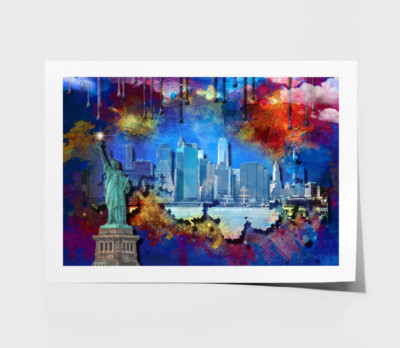 City Print, Liberty Structure Wall Art, Oil Painting Framed Vector Wall Art
