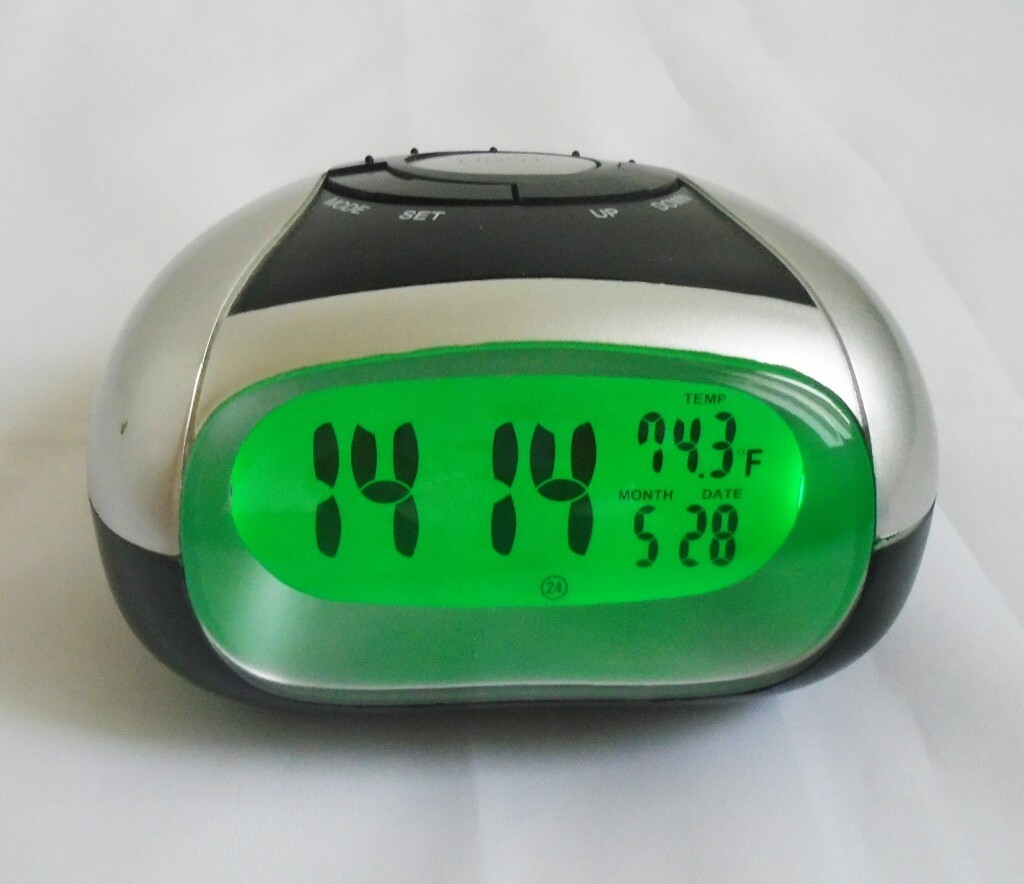 Talking Digital LCD Alarm Clock Green Light Temperature Date Blind