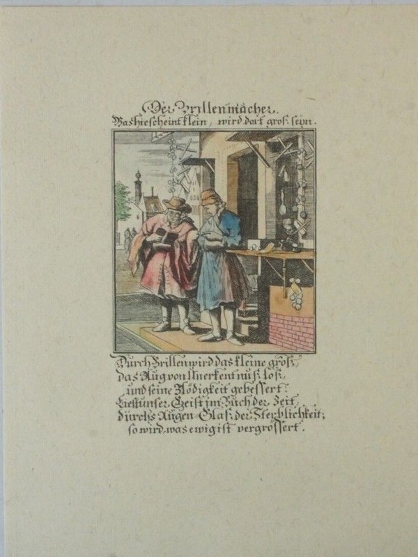 Der Brillenmacher Kupferstich Reproduktion BÃ¼Tten B-10899