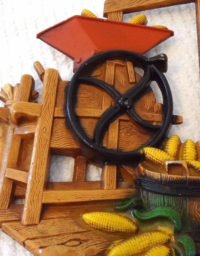 HOMCO HOME INTERIORS Metal Plaques APPLE CIDER PRESS & CORN SHELLER Wall Hanging