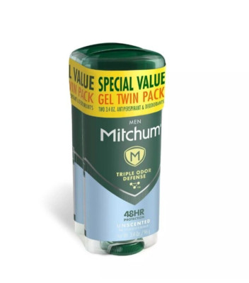 TWIN PACK Mitchum Men Antiperspirant Gel Deodorant Triple Odor Defense Unscented