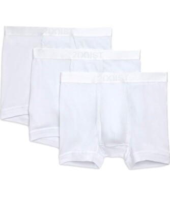 NWOT 2(X)IST Mens Pima Cotton 6.5'' 3-pack Boxer Briefs, White Size M