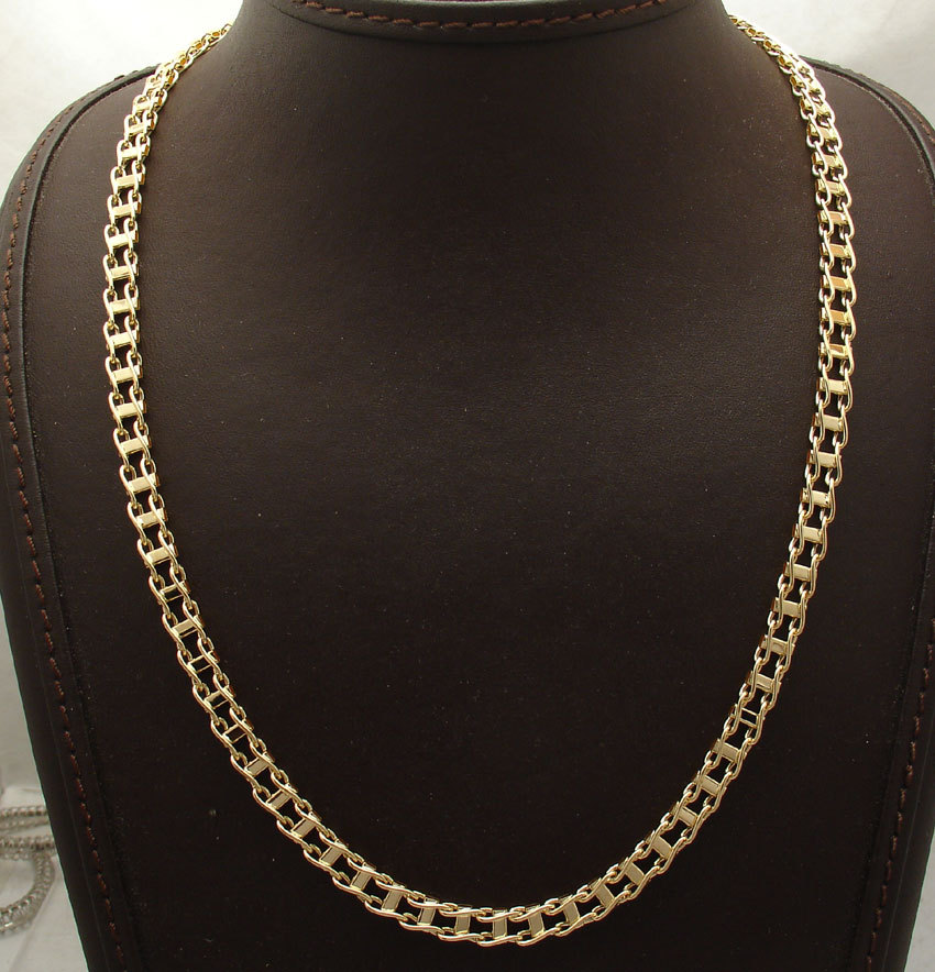 Pre-owned Bestgoldshop Mens 20" Italian Railroad Chain Necklace Lobster Clasp Real 14k Yellow Gold