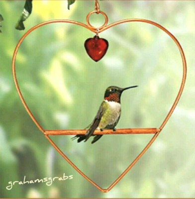 COPPER TWEET HEART HUMMINGBIRD SWING PERCH WITH RED HEART BEAD SE802 SO SWEET!