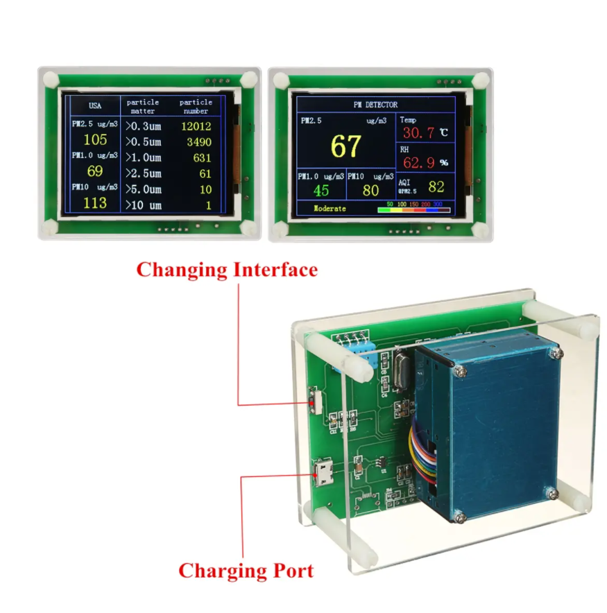 PM1.0 PM2.5 PM10 Detektormodul Luftqualitäts-Staubsensortester mit 2,8-Zoll-LCD-