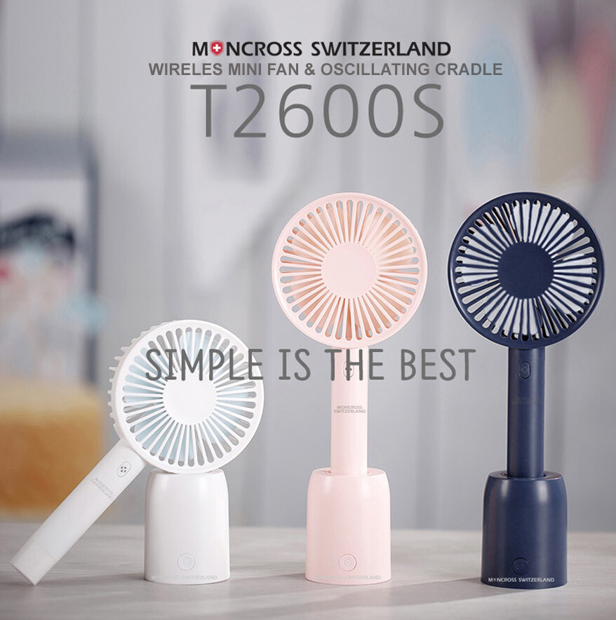 Moncross Wireless Oscillating Mini Fan Portable Handheld with Wireless Rotary Cr