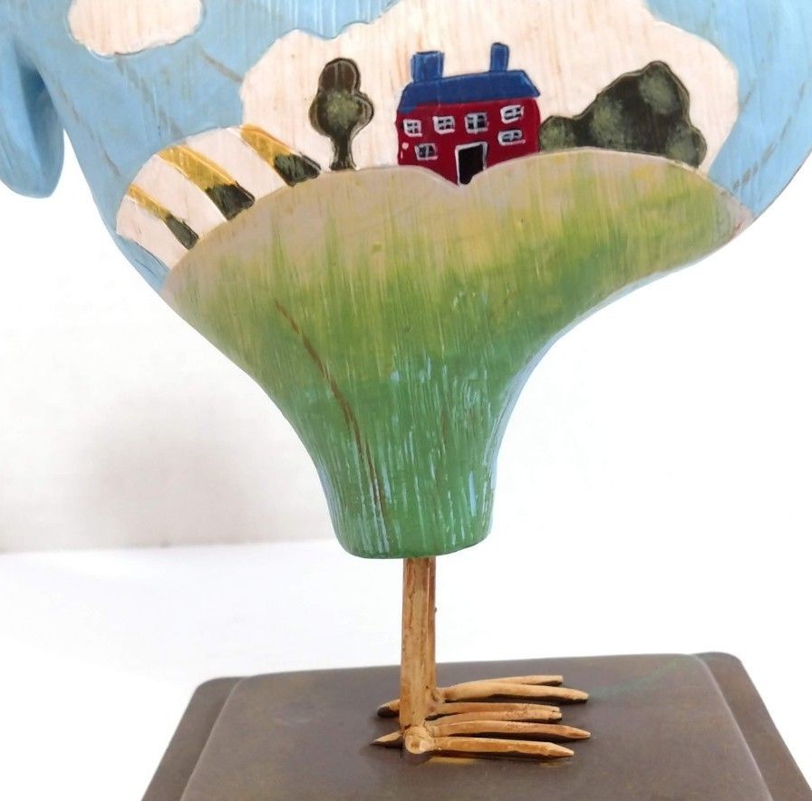 Russ Berrie Rooster Chicken Figurine Metal Base Hand Painted Farmhouse design