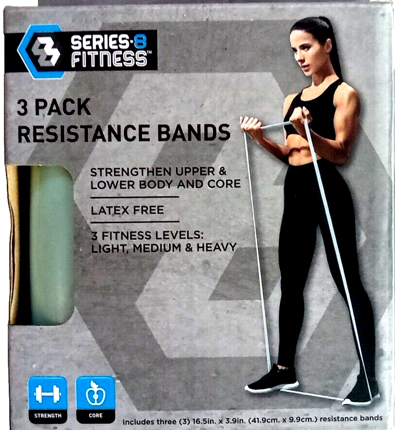 Series 8 Fitness 3 Pack Looped Resistance Bands Light Medium Heavy Latex Free