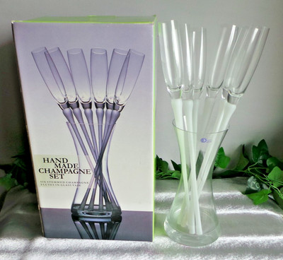 ENIGMA KROSNO GLASS HANDMADE CHAMPAGNE FLUTES & VASE SET NEW