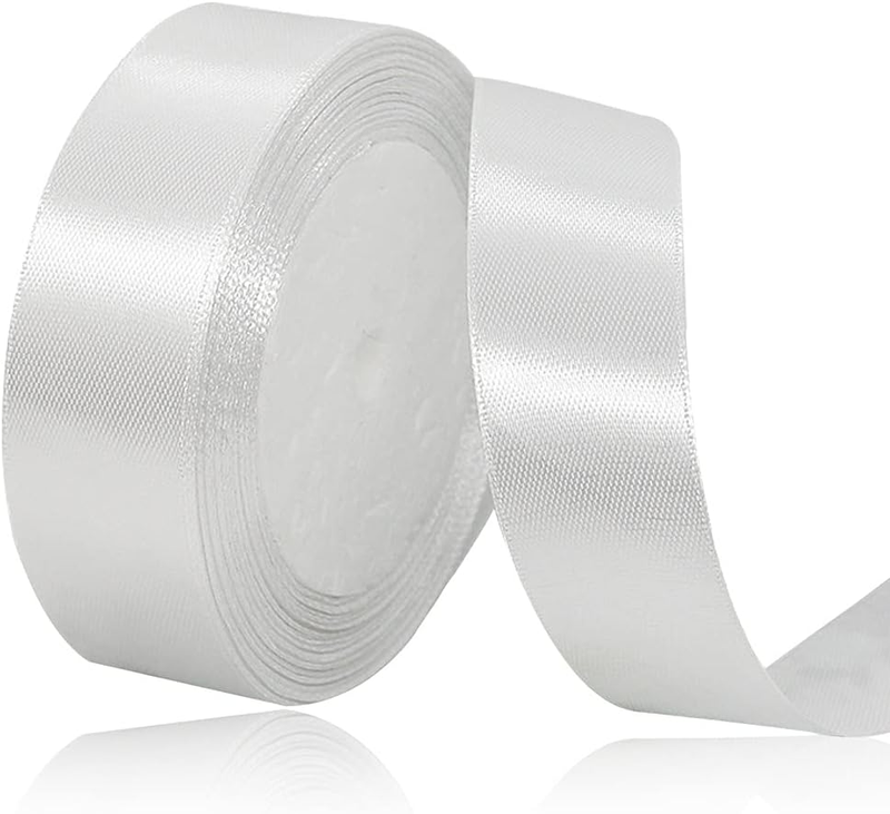 Solid Color White Satin Ribbon, 1 Inches X 25 Yards Fabric Satin Ribbon for Gift