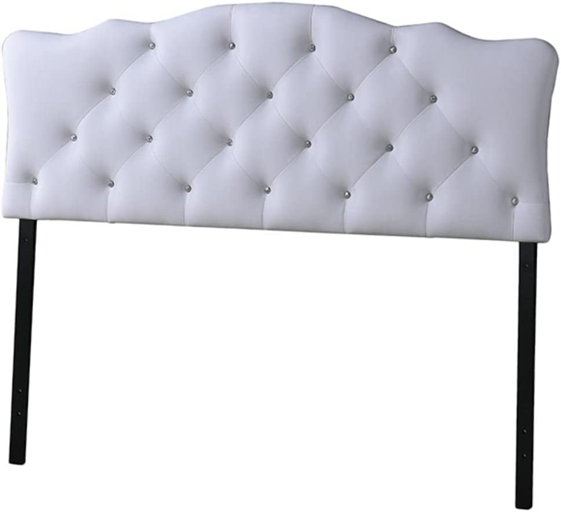 Rita Modern and Contemporary Queen Size White Faux Leather Upholstered Button-Tu