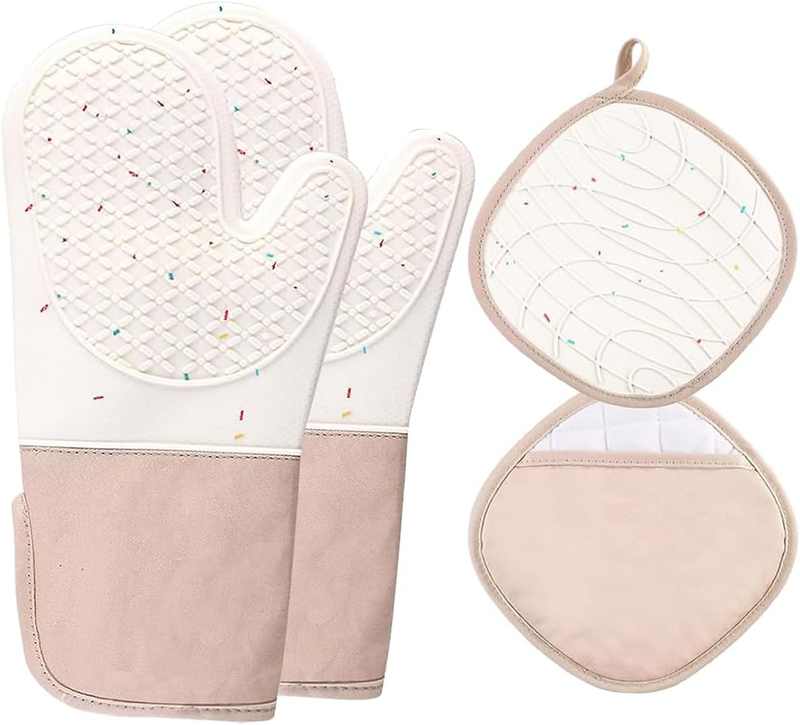 2PCS Silicone Oven Glove, Heat Resistant Kitchen Gloves, Washable Oven Mitts wit