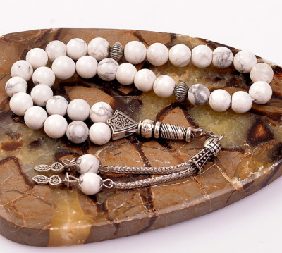 Genuine Howlite Stone Islamic Prayer 33 beads, Tasbih, Misbaha, Tasbeeh, 8mm