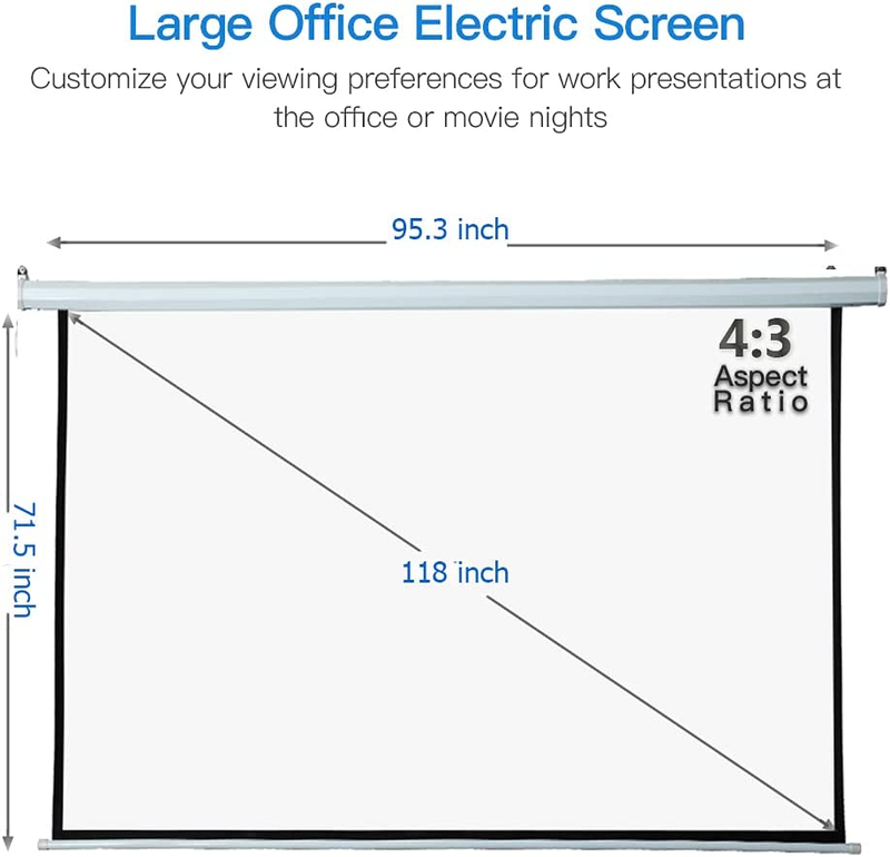 Auto Motorized Projector Screen with Remote Control, 120 Inch, 4:3 Aspect Ratio,
