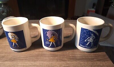 Set of 3 Vintage Morton Salt Advertising Coffee Cups Mugs When it Rains it Pours