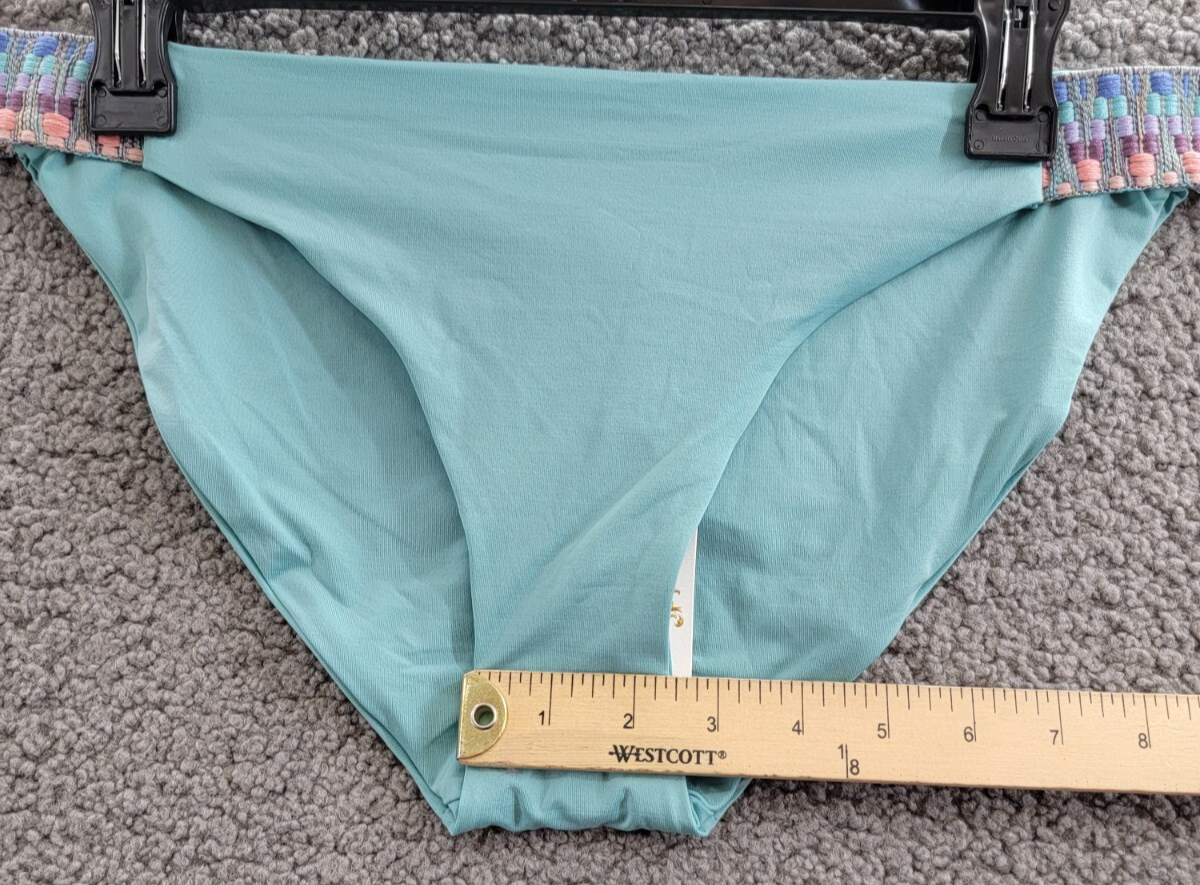 BECCA Fiesta Avery Low Rise Bikini Bottom Women's L Mineral Crochet Trim Pull On - Picture 6 of 14