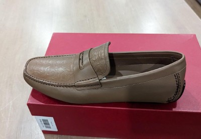 Pre-owned Ferragamo $790 Mens Salvatore  Embossed Gancini Leather Loafers Walnut 11 D In Brown